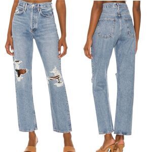 Agolde Jeans 90s Mid Rise Loose‎ Sz 23 Light Wash Denim Button Fly Grunge Street
